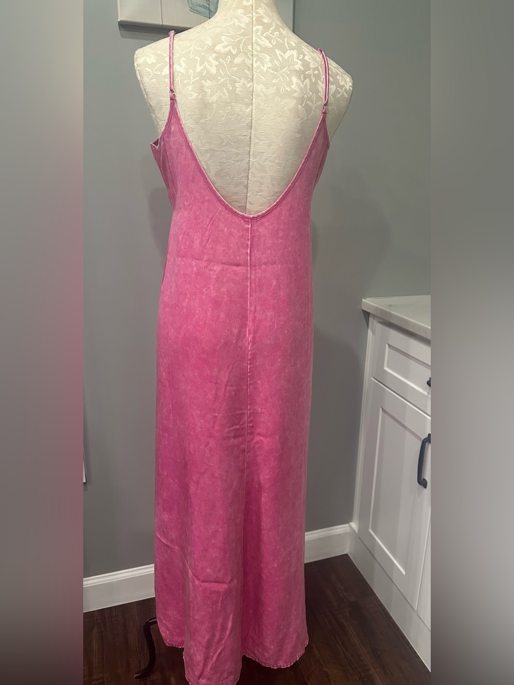 Zenana Tencel Mineral Washed Maxi Dress in Hot Pink. - Picture 8 of 8